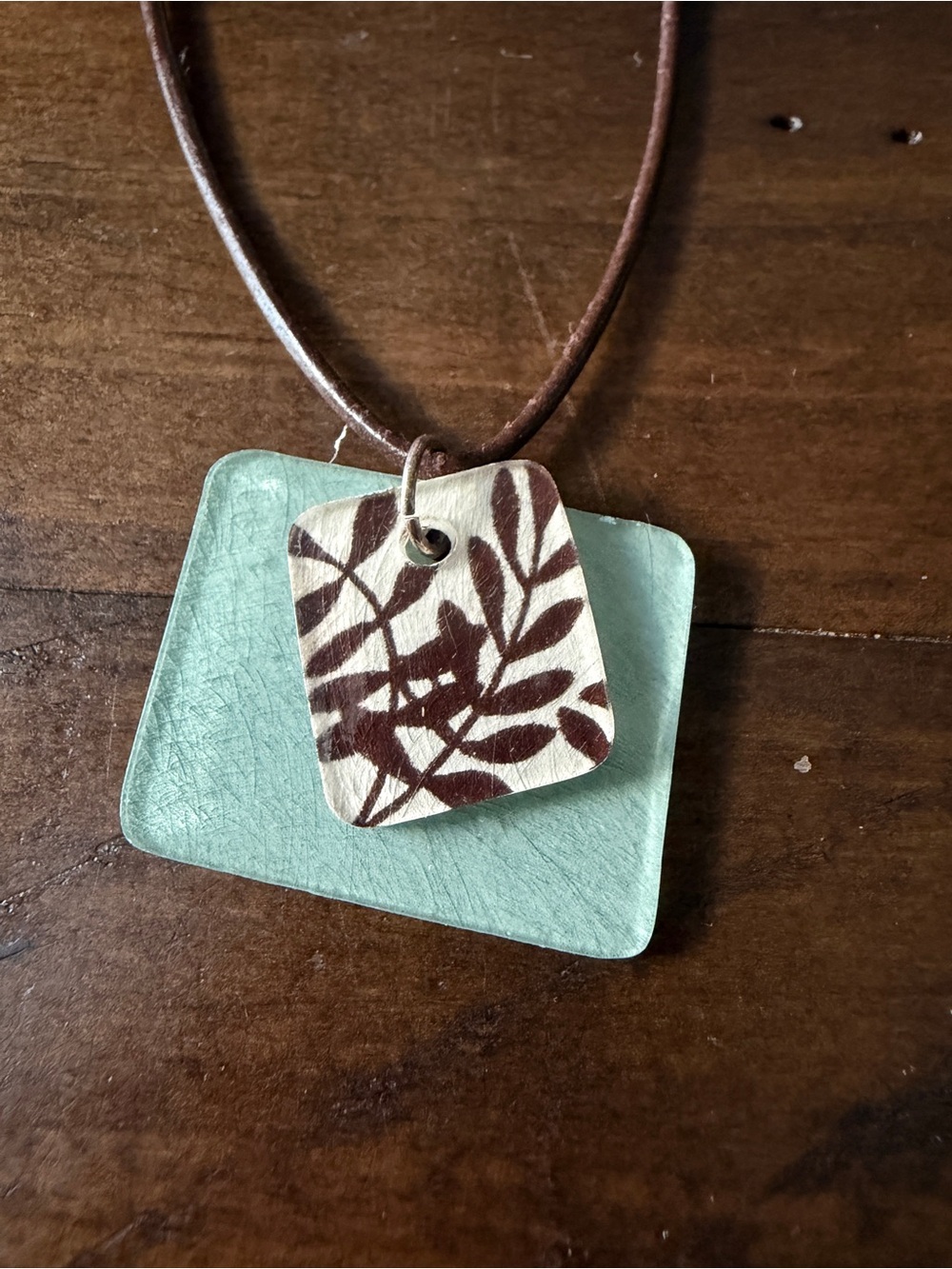 Handcrafted Brown Leather Necklace with Leaf Pendant